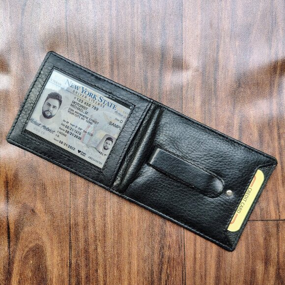 Men's slim wallet, leather wallet, leather bifold wallet, leather money clip - Picture 1 of 7